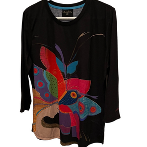 Laurel Burch Black Butterfly Design Top Size XL